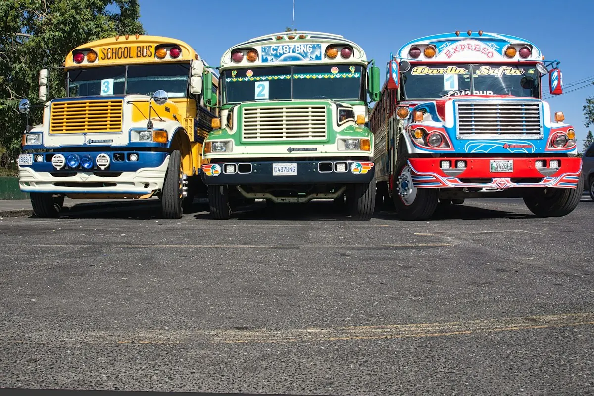 Colorful bus on a road in Guatemala City