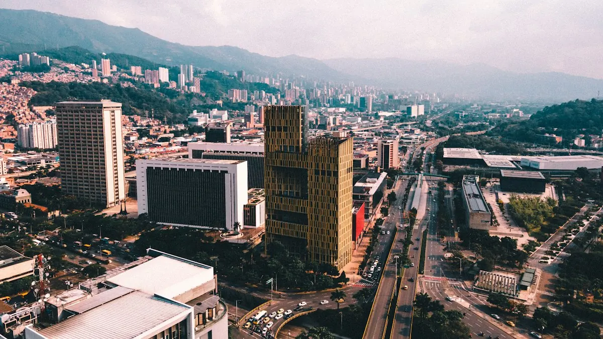Aerial view of Medellín buildings and streets